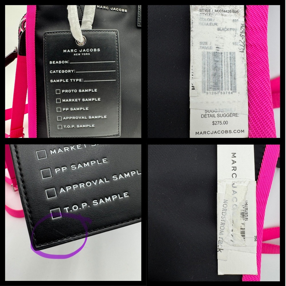 Marc Jacobs Tote Bag Neon Trim Crossbody Black Hot Pink NWT Nylon Designer Y2K - Picture 5 of 8